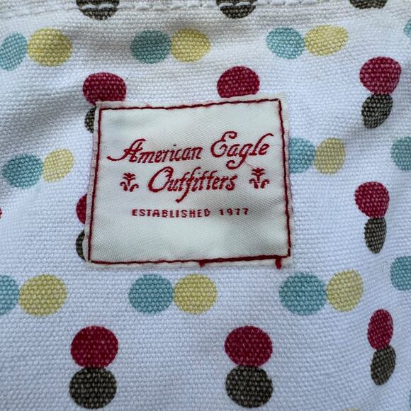 American Eagle Outfitters Polka Dot Canvas Tote Bag, Double Handle Shoulder Bag - Picture 3 of 8